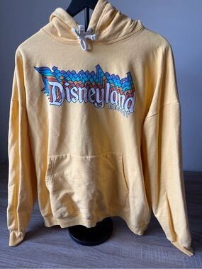 Disneyland Resort Hoodie XXL Yellow Rainbow Graphic Pullover Sweatshirt Unisex